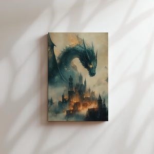 Fiery Dragon Over Castle