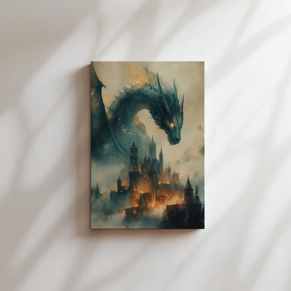 Fiery Dragon Over Castle