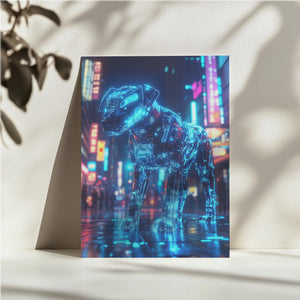 Neon Dog in Cityscape