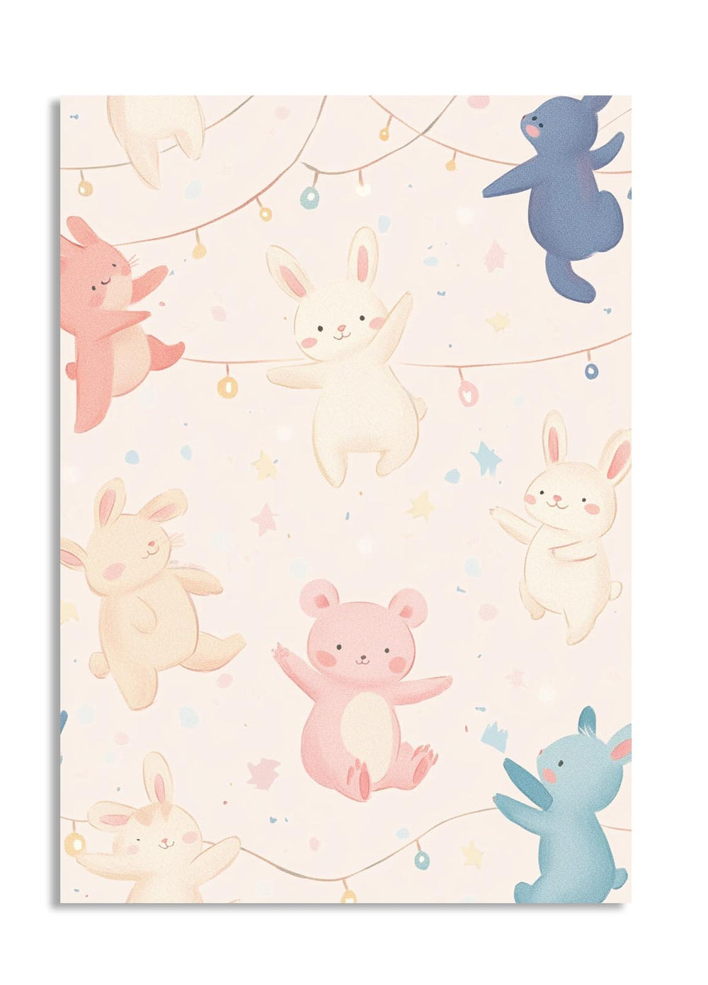 Pattern of pastel-colored animals on a light background, as a premium aluminum metal print from GoMetalPrint.