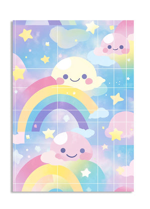 Colorful notebook with rainbow and cloud design on a white background, as a premium aluminum metal print from GoMetalPrint.