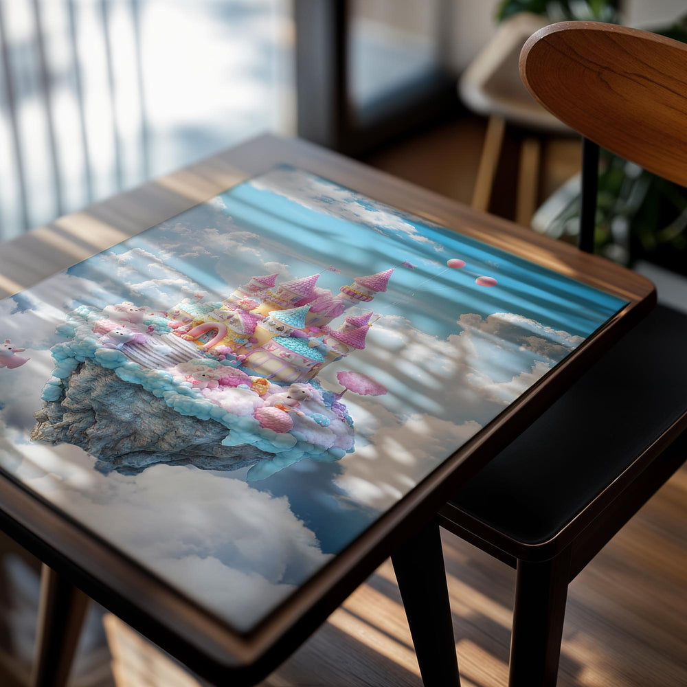 Fantasy castle in the clouds with pastel colors and balloons, as a premium aluminum metal print from GoMetalPrint.