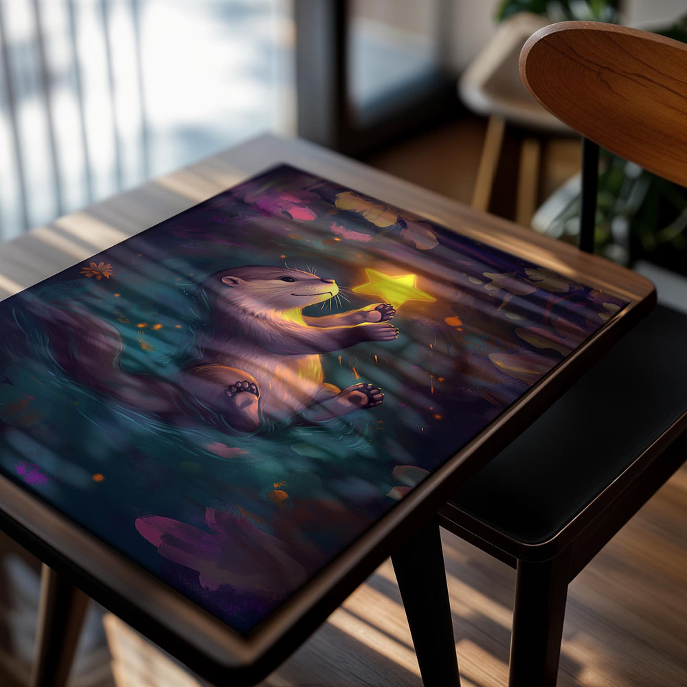 Illustration of an otter holding a star in a magical underwater scene with flowers, as a premium aluminum metal print from GoMetalPrint.