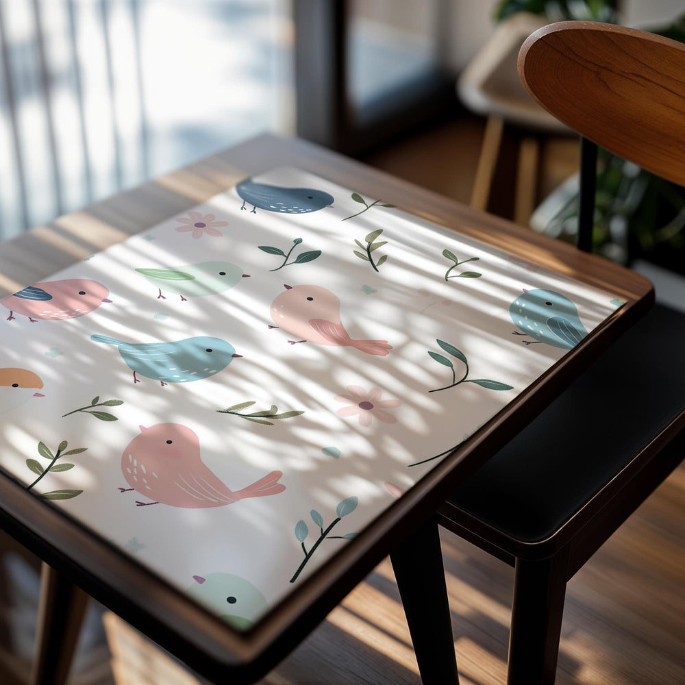 Illustrations of colorful birds and flowers on a white background, as a premium aluminum metal print from GoMetalPrint.