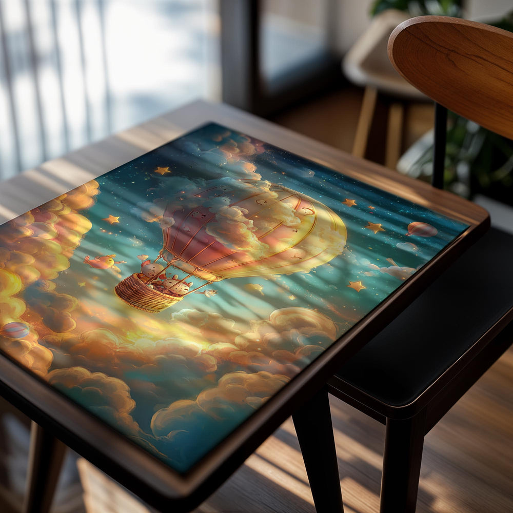 Colorful hot air balloon in a cloud with a starry night sky, as a premium aluminum metal print from GoMetalPrint.