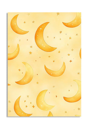 Pattern of yellow crescent moons and stars on a yellow background, as a premium aluminum metal print from GoMetalPrint.