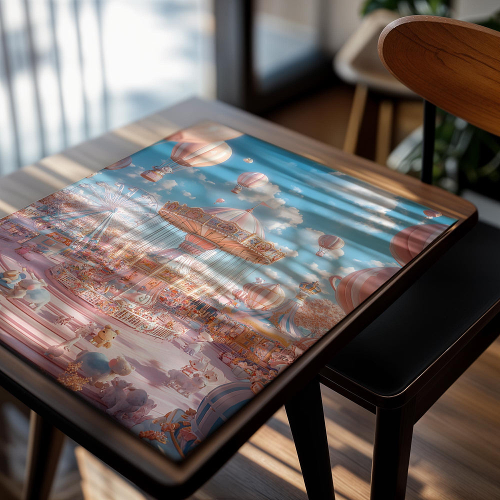 Fantasy carousel scene with hot air balloons and pastel colors, as a premium aluminum metal print from GoMetalPrint.