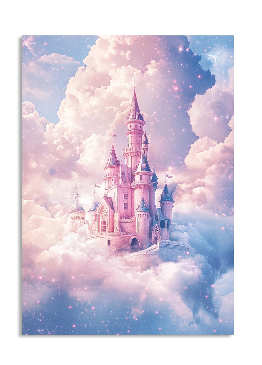 Fantasy castle in the clouds with a soft color palette, as a premium aluminum metal print from GoMetalPrint.