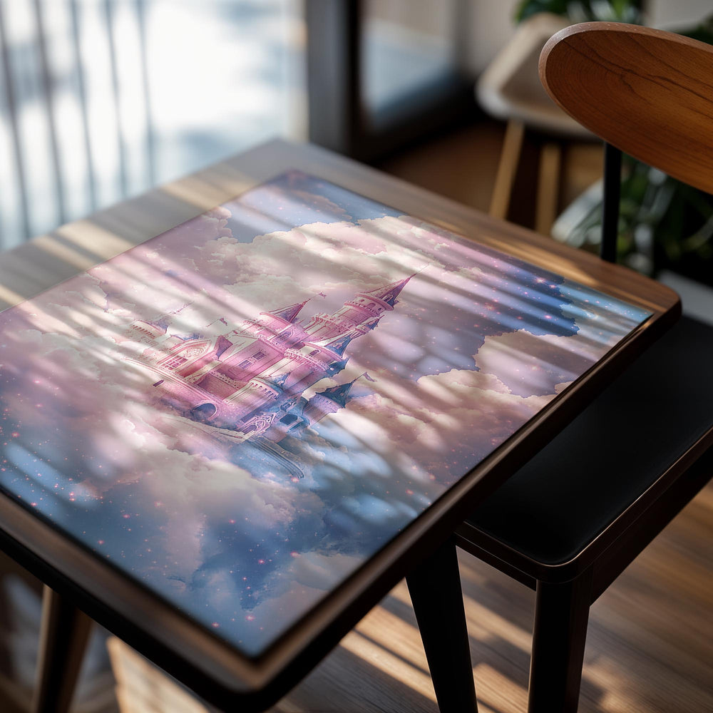 Fantasy castle in the clouds with a soft color palette, as a premium aluminum metal print from GoMetalPrint.