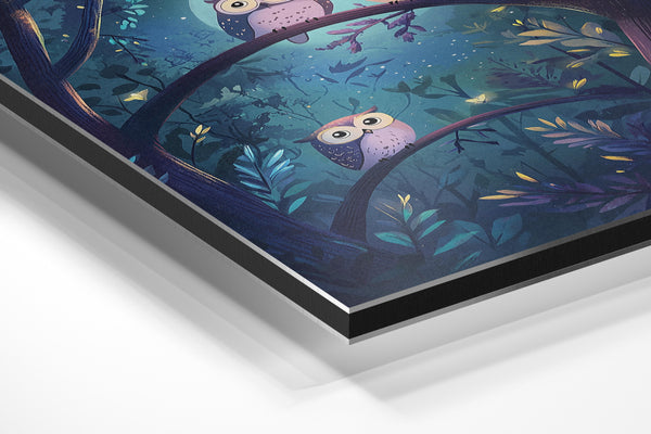 Owls in Moonlit Forest