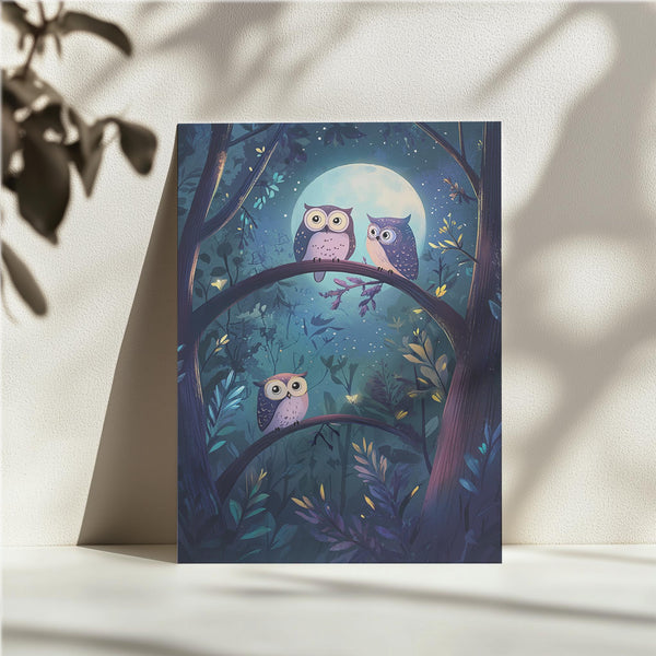 Owls in Moonlit Forest