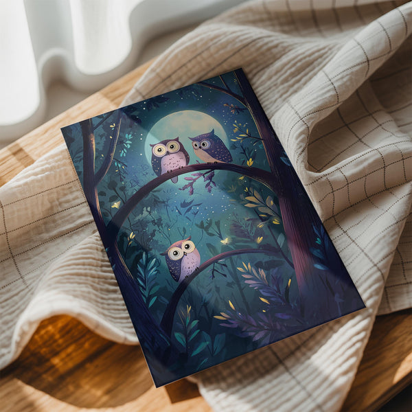 Owls in Moonlit Forest