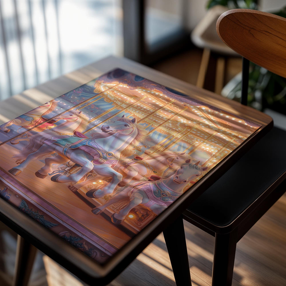 Carrousel with colorful horses at night, as a premium aluminum metal print from GoMetalPrint.