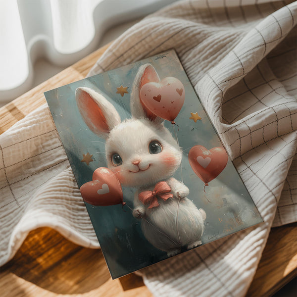 Bunny with Heart Balloons