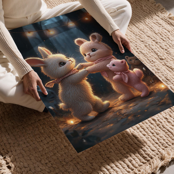Bunnies Dancing at Night