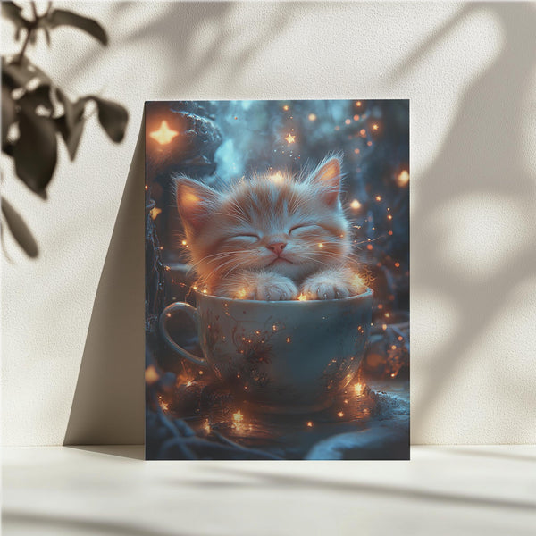 Kitten in Teacup with Stars
