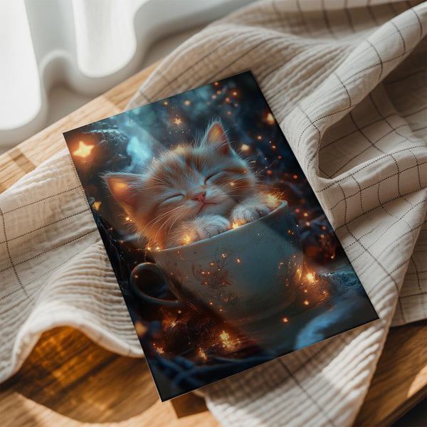 Kitten in Teacup with Stars