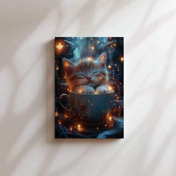 Kitten in Teacup with Stars