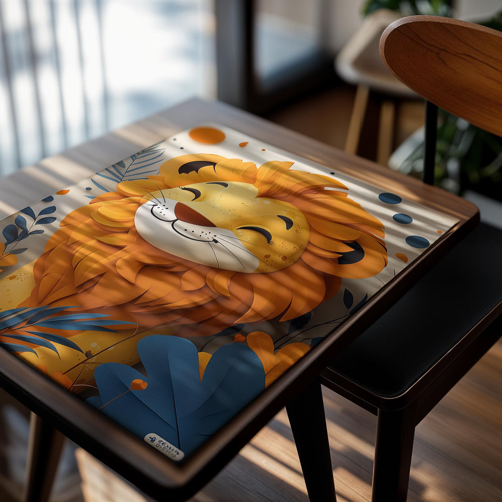 Colorful lion head design with floral elements on a white background, as a premium aluminum metal print from GoMetalPrint.
