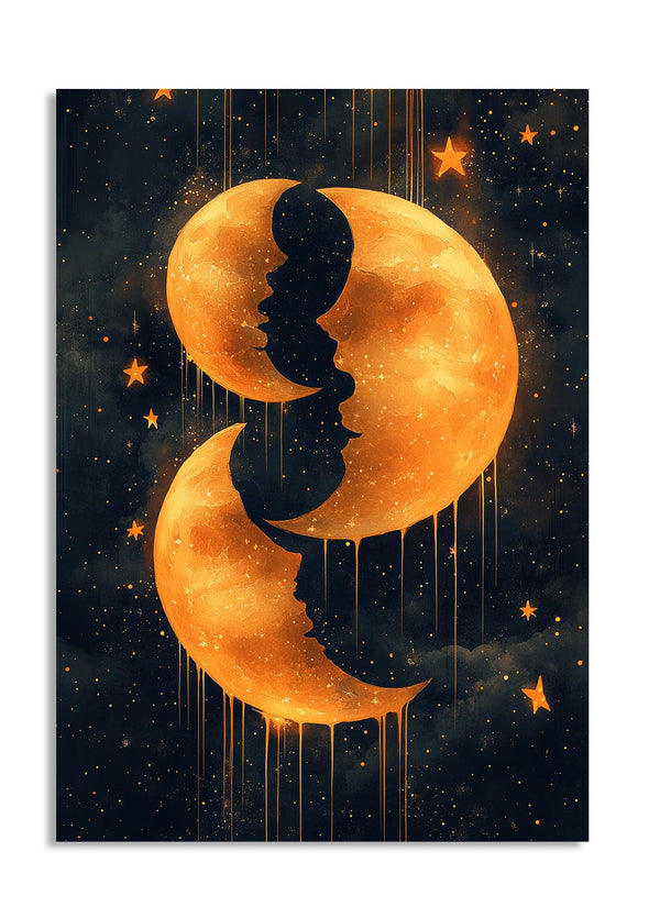 Artistic depiction of a silhouette of a person against a moon and starry night sky, as a premium aluminum metal print from GoMetalPrint.