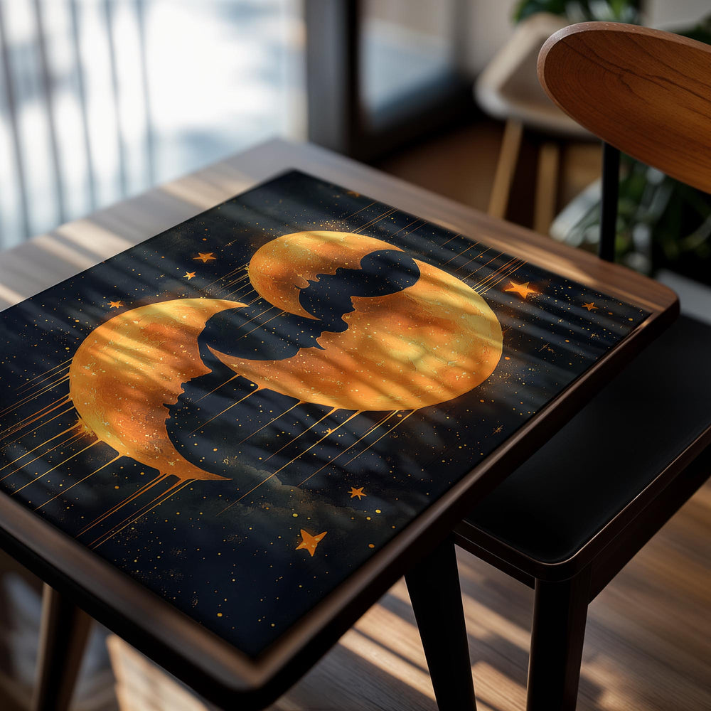 Artistic depiction of a silhouette of a person against a moon and starry night sky, as a premium aluminum metal print from GoMetalPrint.