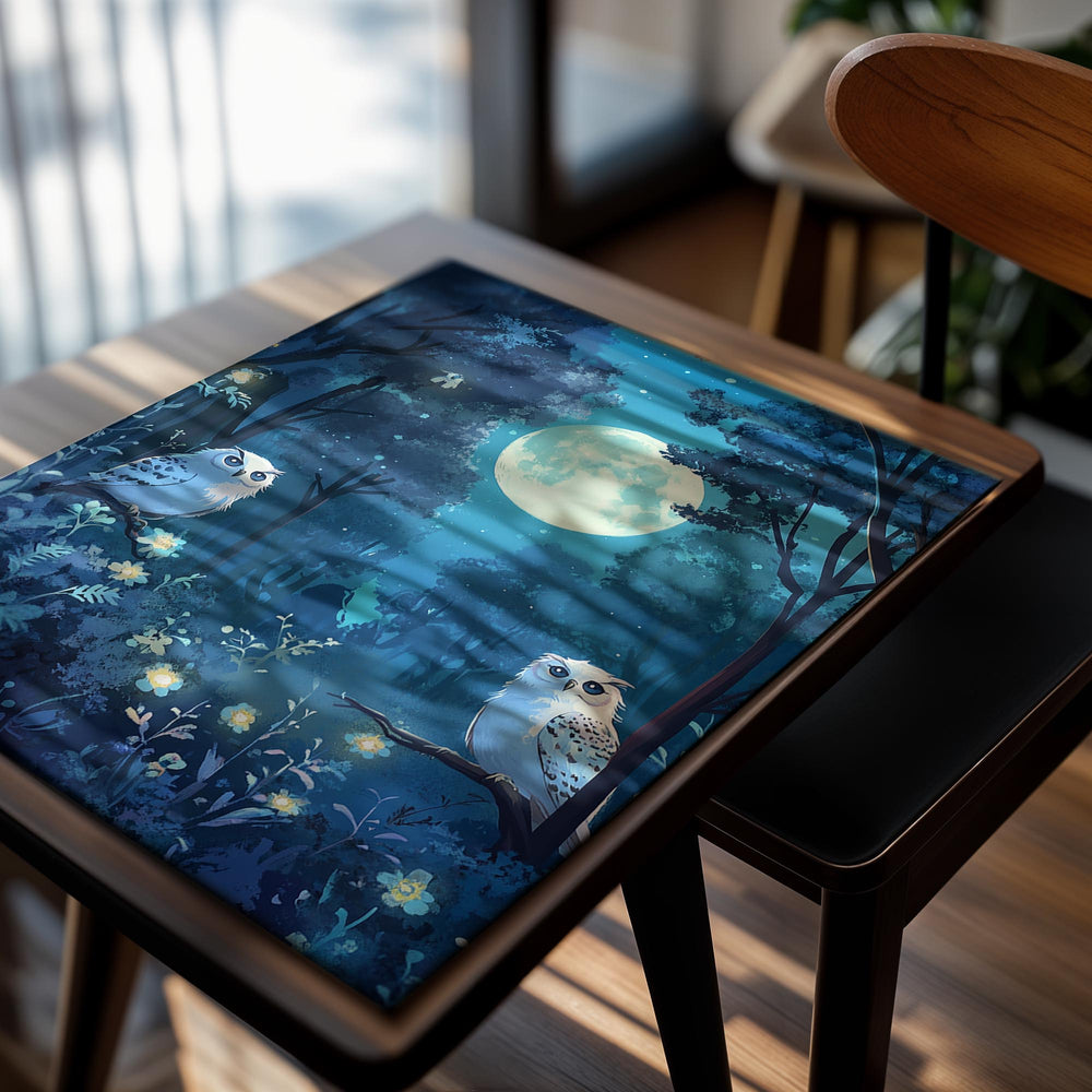 Two owls in a forest under a full moon, as a premium aluminum metal print from GoMetalPrint.