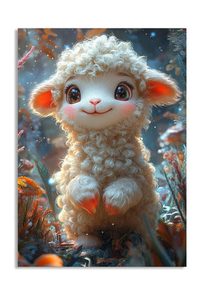 Illustration of a cute lamb with a fantasy background, as a premium aluminum metal print from GoMetalPrint.