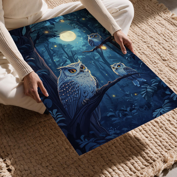 Owls in Moonlit Forest