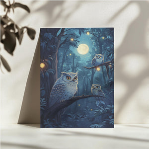 Owls in Moonlit Forest