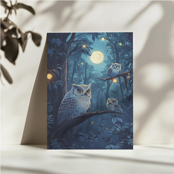 Owls in Moonlit Forest