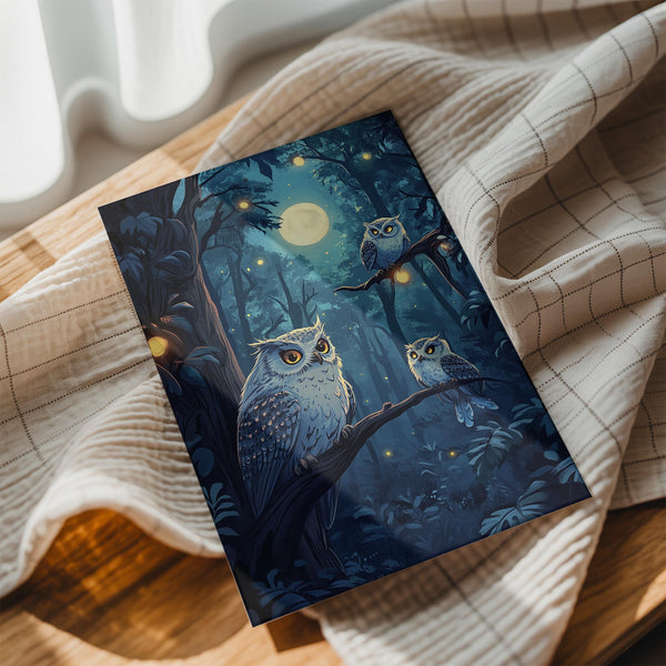 Owls in Moonlit Forest