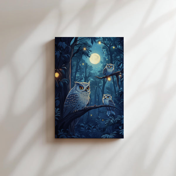 Owls in Moonlit Forest