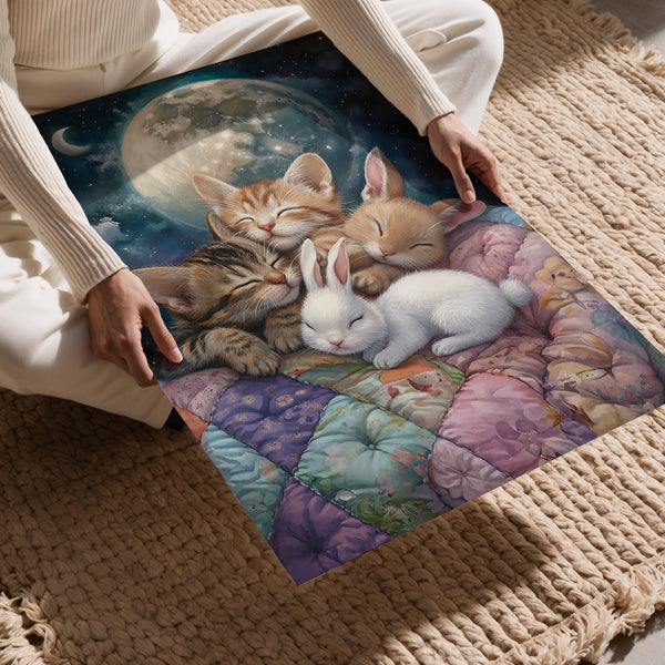 Kittens and Bunnies Moonlit