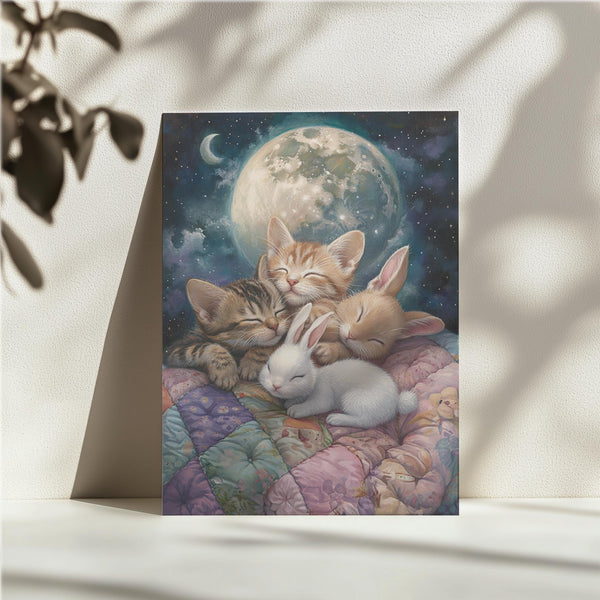 Kittens and Bunnies Moonlit