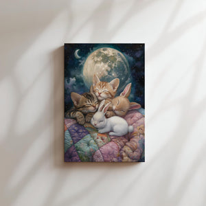 Kittens and Bunnies Moonlit