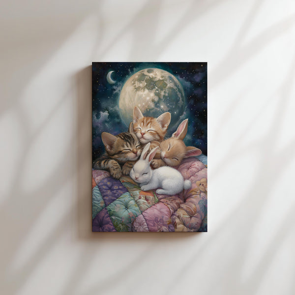 Kittens and Bunnies Moonlit