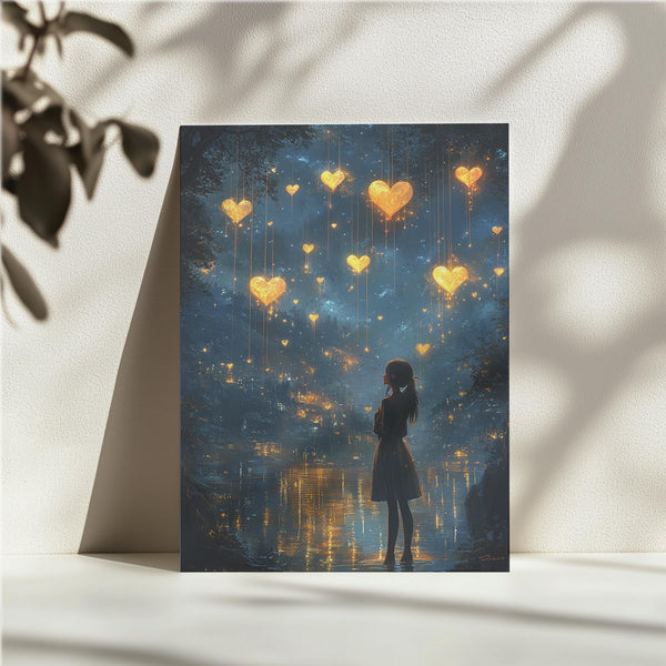 Glowing Hearts in Night