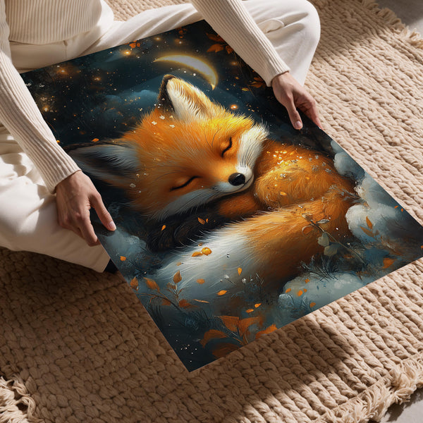 Sleeping Fox Under Moon