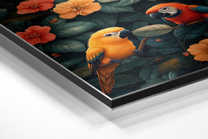 Tropical Parrots and Flowers