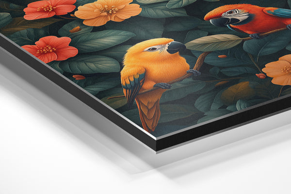 Tropical Parrots and Flowers