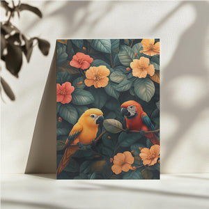 Tropical Parrots and Flowers