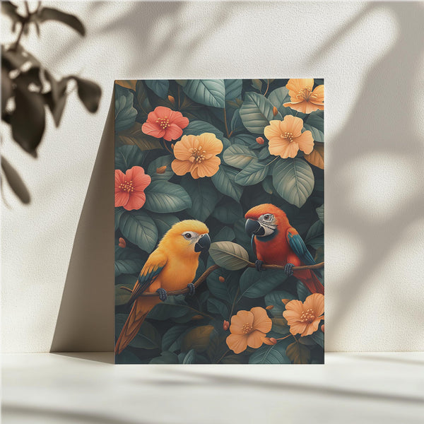 Tropical Parrots and Flowers