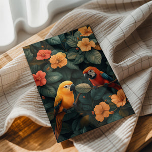 Tropical Parrots and Flowers