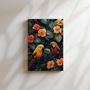 Tropical Parrots and Flowers