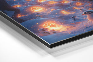 Penguins in Snowy Village