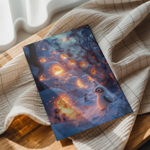 Penguins in Snowy Village