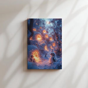 Penguins in Snowy Village