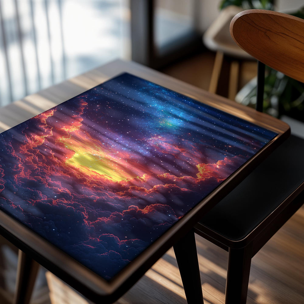 Cosmic scene with a bright center and colorful nebulae, as a premium aluminum metal print from GoMetalPrint.
