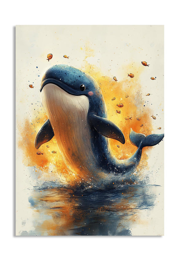 Painting of a dolphin in water with a colorful background, as a premium aluminum metal print from GoMetalPrint.
