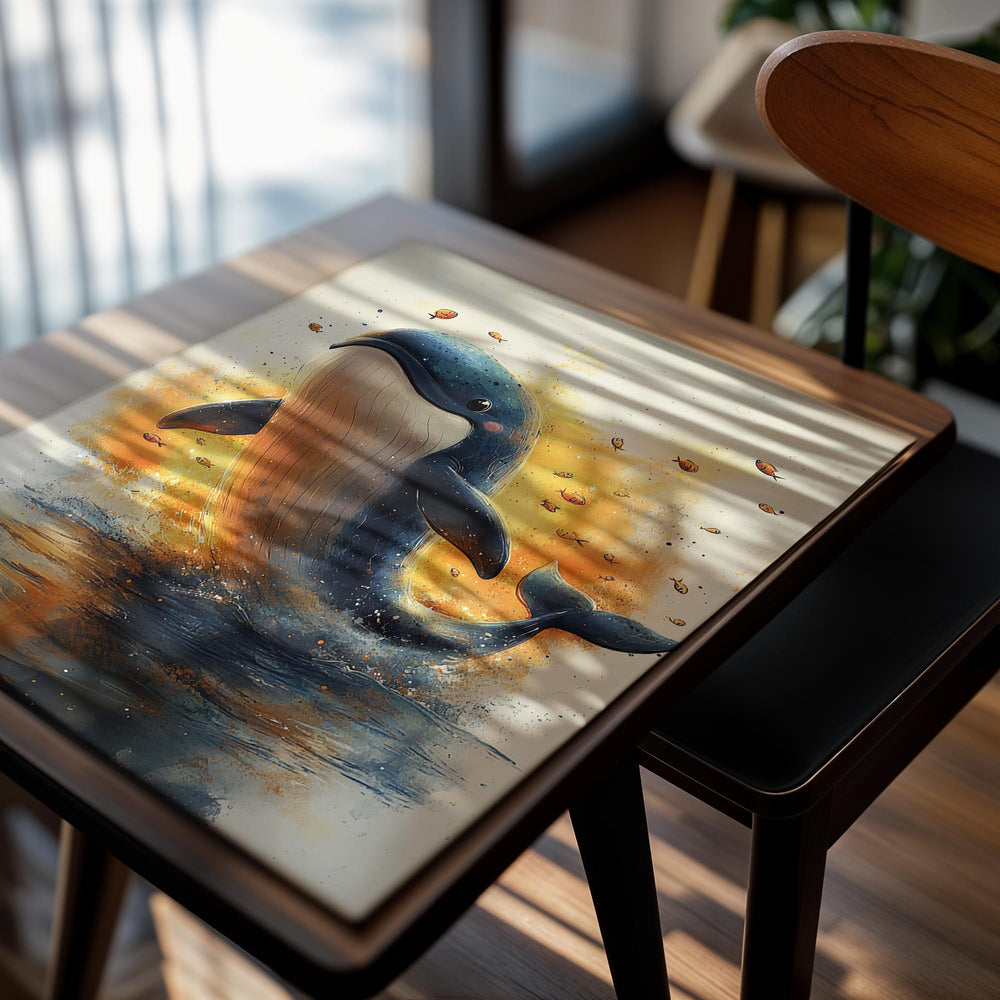 Painting of a dolphin in water with a colorful background, as a premium aluminum metal print from GoMetalPrint.
